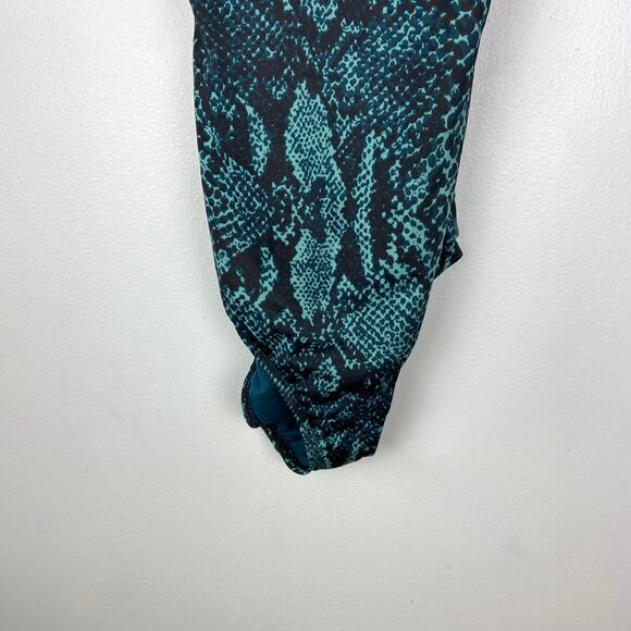 All in Motion Tie Back One Piece Swimsuit Teal Snake Printed Green Blue Medium - Picture 5 of 10